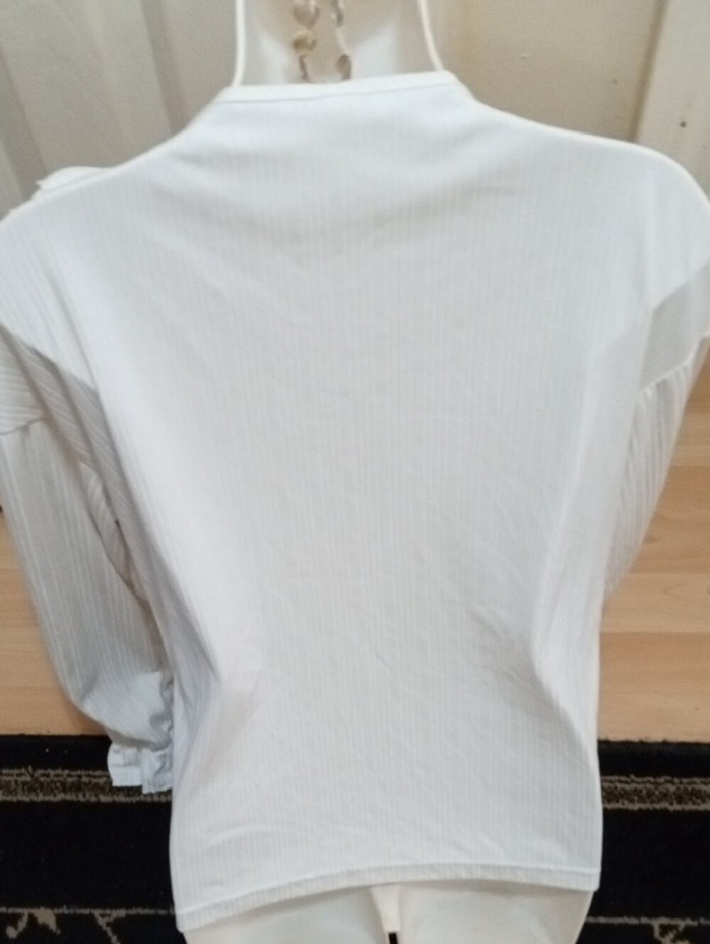💲6⃣▶▶Women's White Ruffle Bib Tie-Neck Blouse - Picture 4 of 5